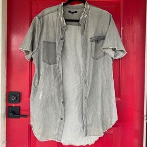 Jackson Men's Short Sleeve XL Shirt Grey Distressed Button Up Casual Wear Street